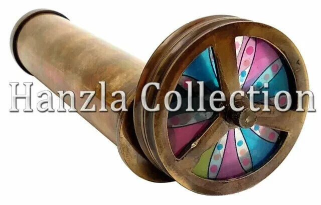 Vintage Antique Brass Double Rotating Wheel Stained Glass Kaleidoscope Handmade