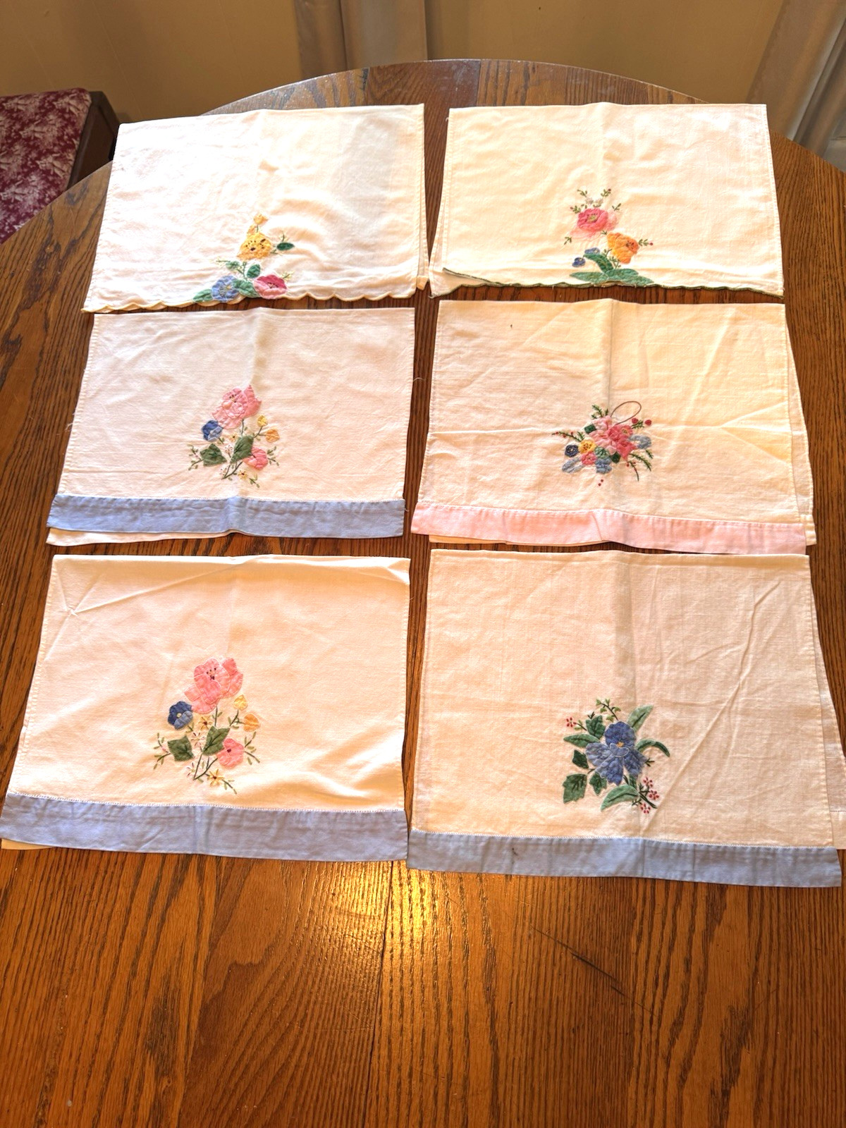 6 Vtg MCM Tea Kitchen Towels Hand Embroidered Applique 13.5\
