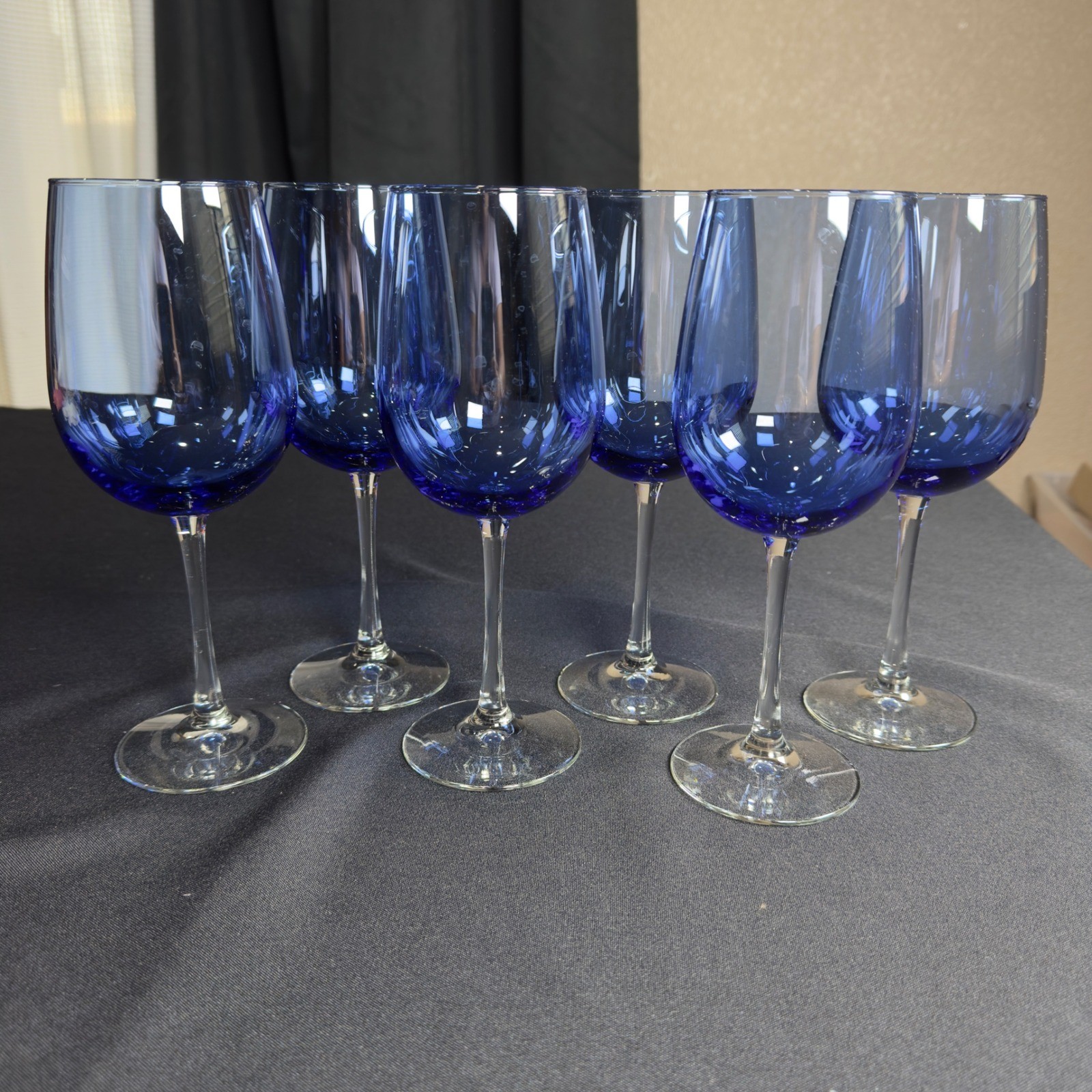 Libbey Vina Blue Wine Glasses Set of 6 Clear Stem Elegant Glassware 9.25 Inch
