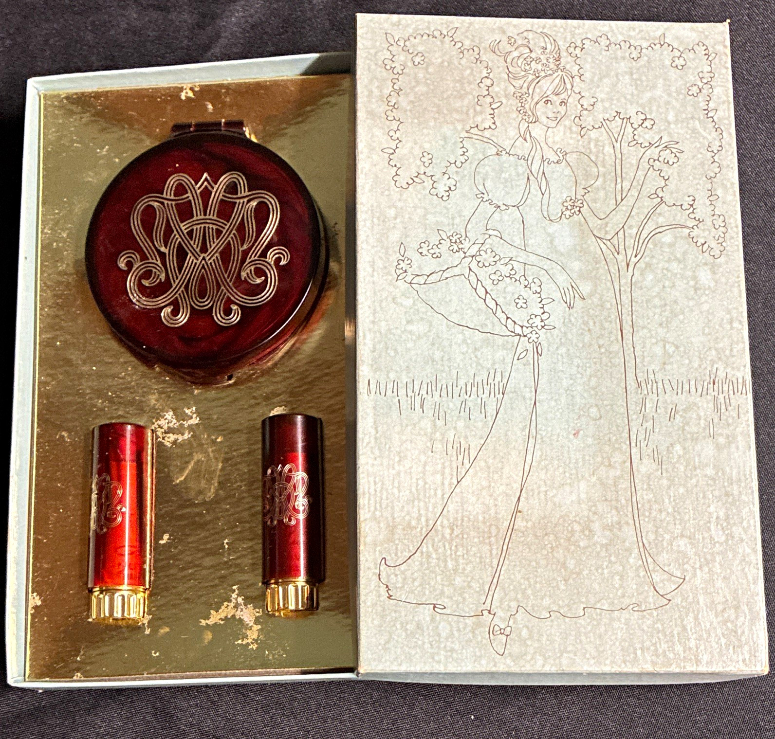 Vintage Estée Lauder Set w/ Face Powder & 2 Lip Glosses + Presentation Box. ONS
