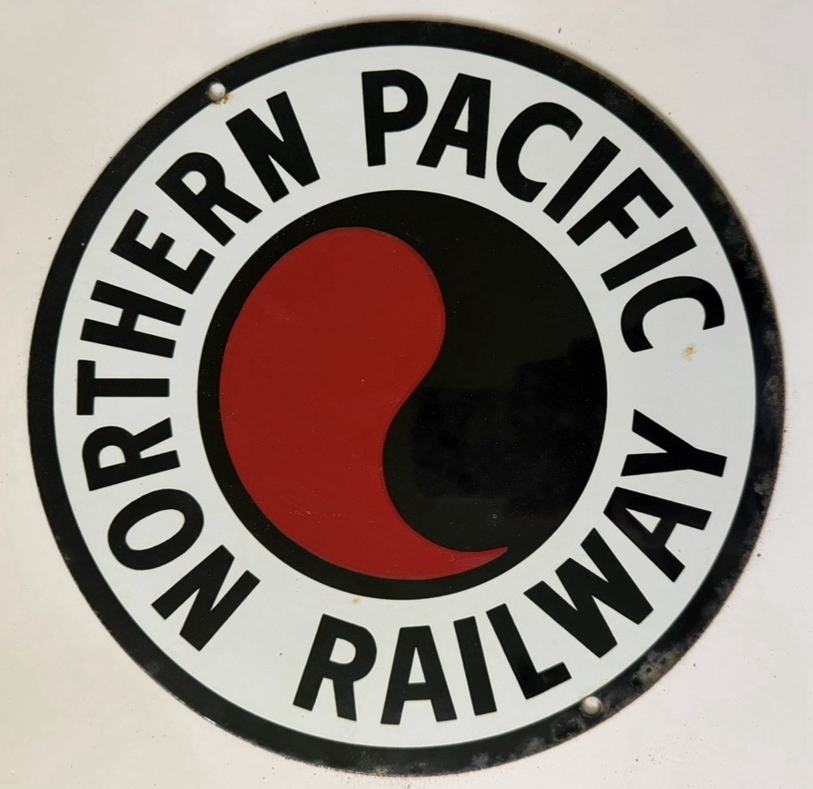 Vintage Northern Pacific Railway Enamel Porcelain Train Metal Advertising Sign