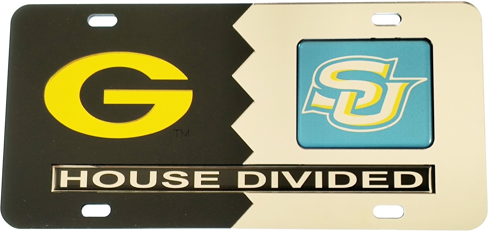 Grambling State + Southern House Divided Split License Plate Tag [Black/Silve...
