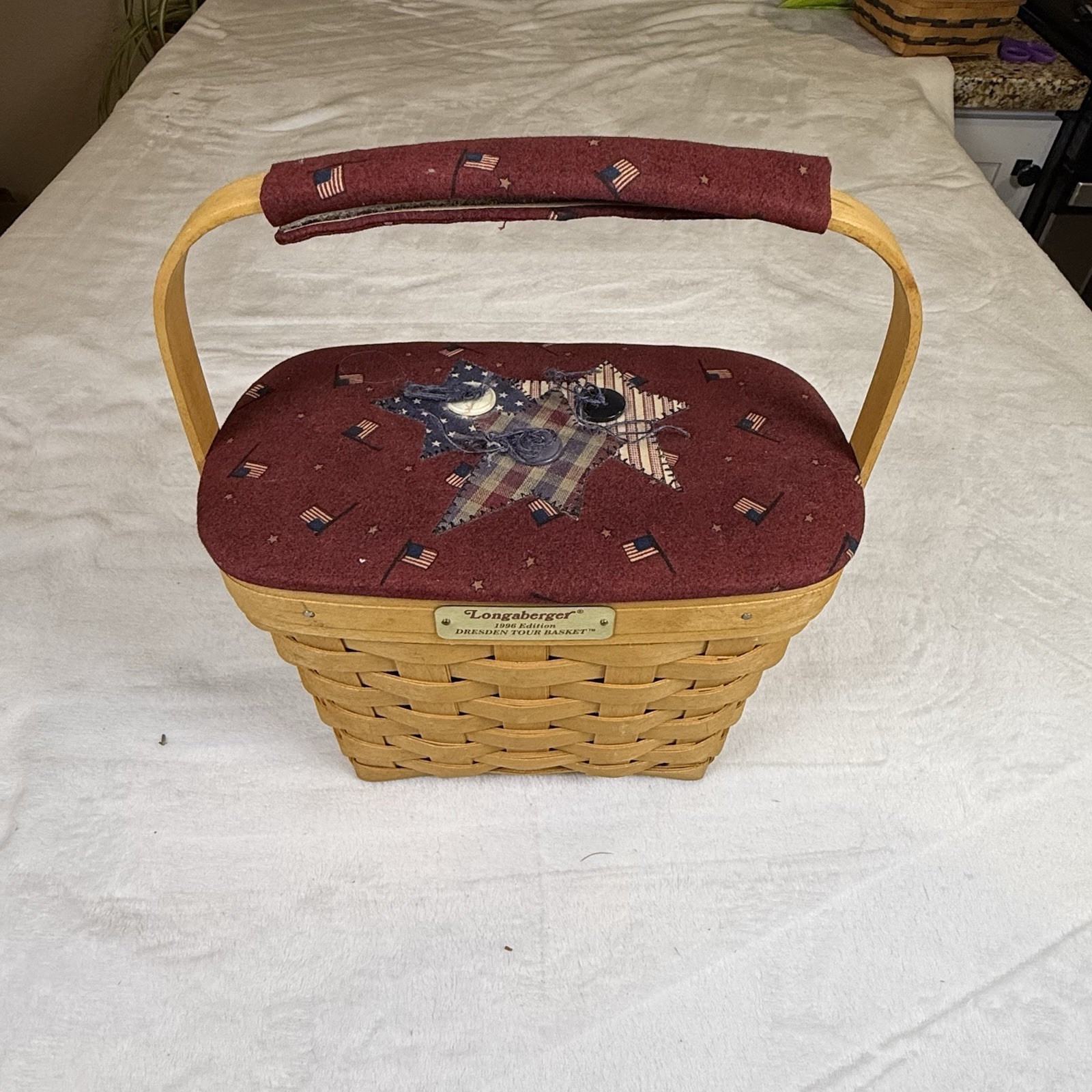 Longaberger 1996 Dresden Tour Basket Signed Patriotic Lid Protector USA