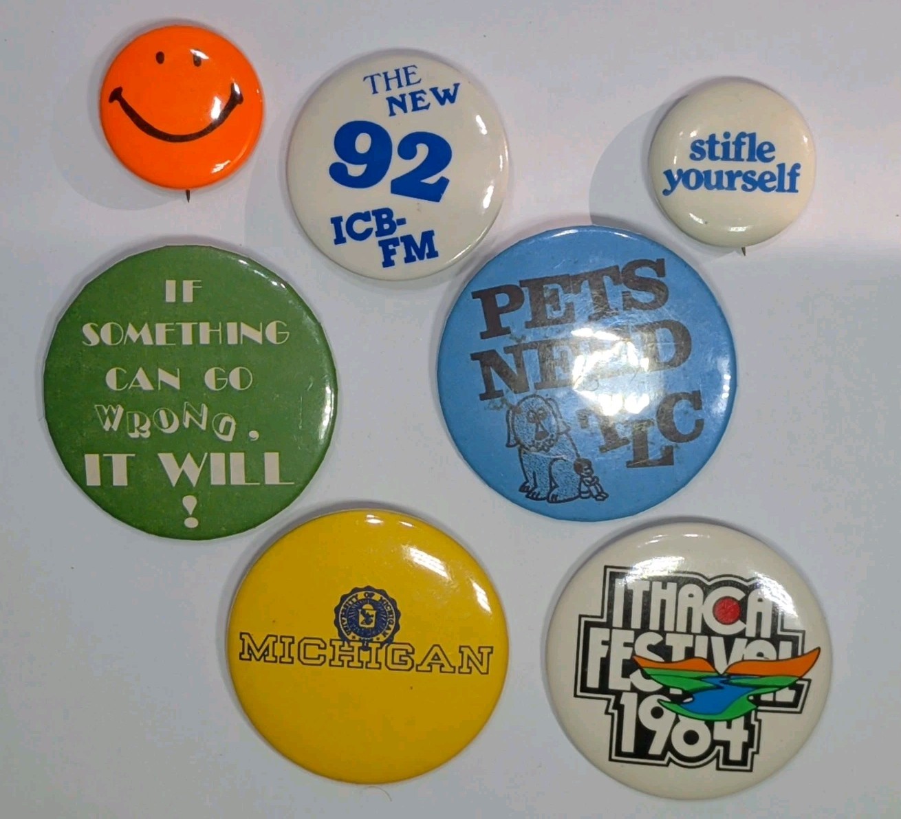 Vintage 1970s 1980s Pinback Button Lot Of 7 Activist Novelty Humorous Slogan Pin
