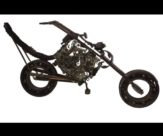 RARE OOAK Vintage Weld Art Sculpture Figurine Chopper Motorcycle 22”