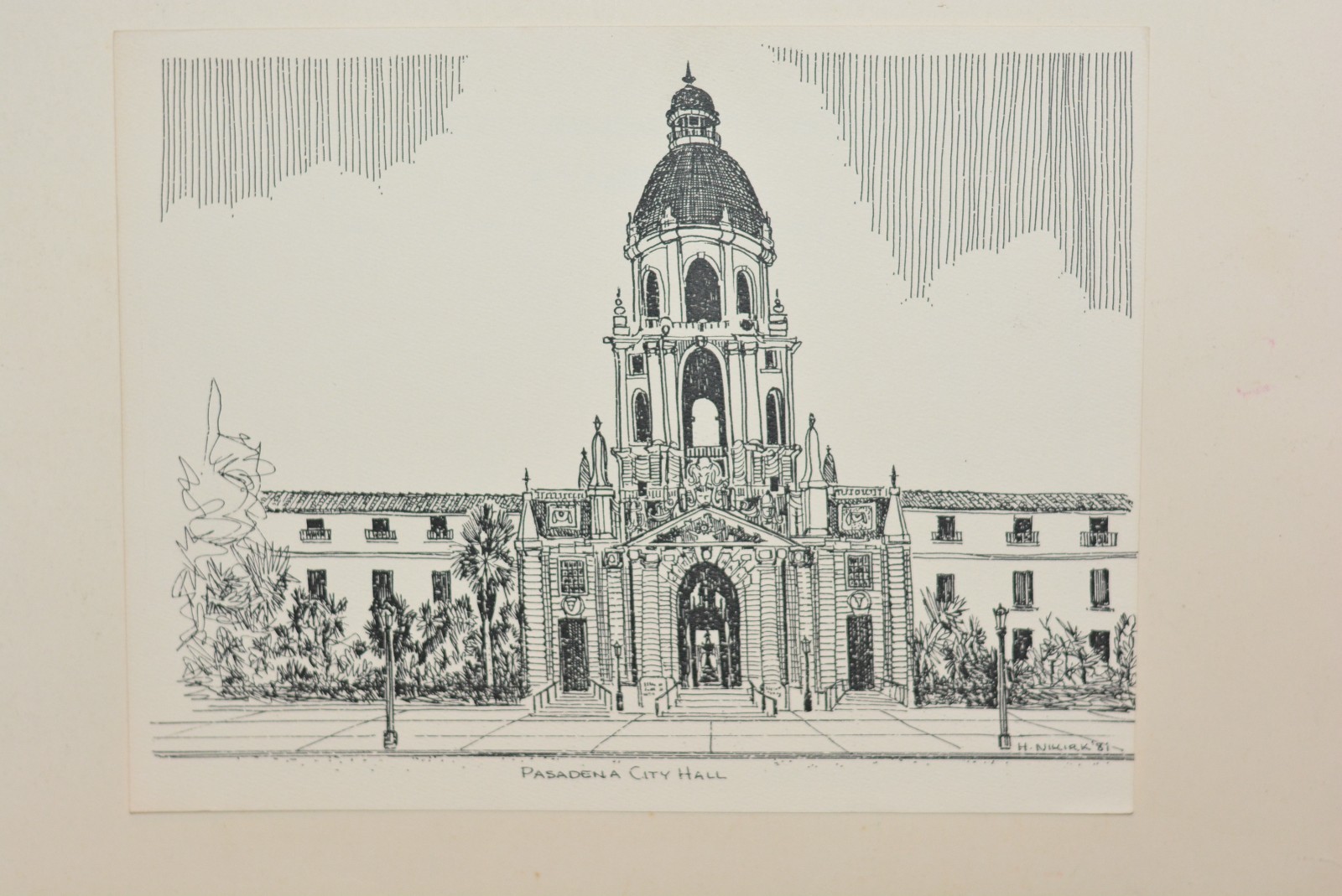 Pasadena City Hall (Pasadena, CA) Lithograph Print By Herbert Nikirk