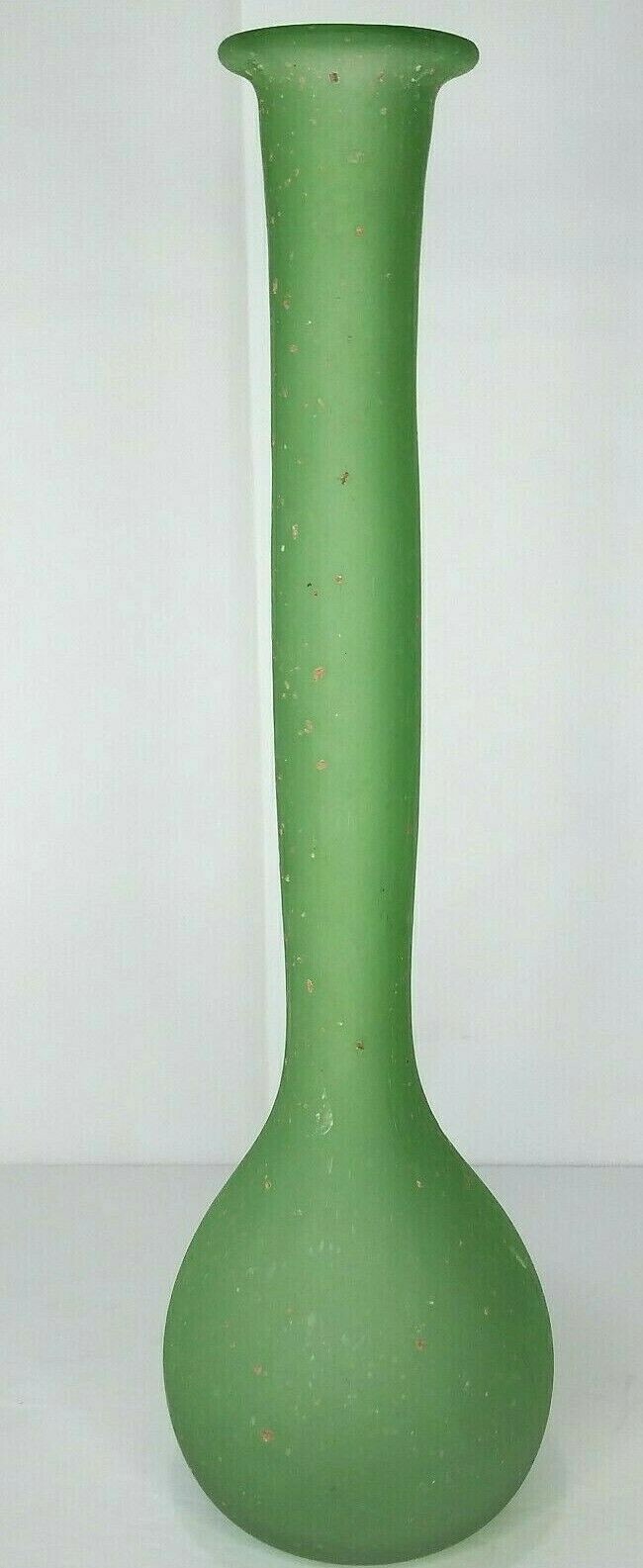 Vintage Handblown 16” Gooseneck Vase Green Satin Glass Textured Finish Excellent