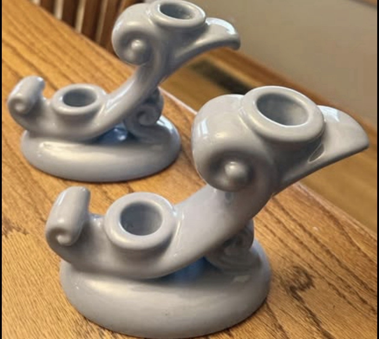 Vtg Abingdon USA Pottery Light Blue Double Scroll Art Deco Pair of Candlesticks