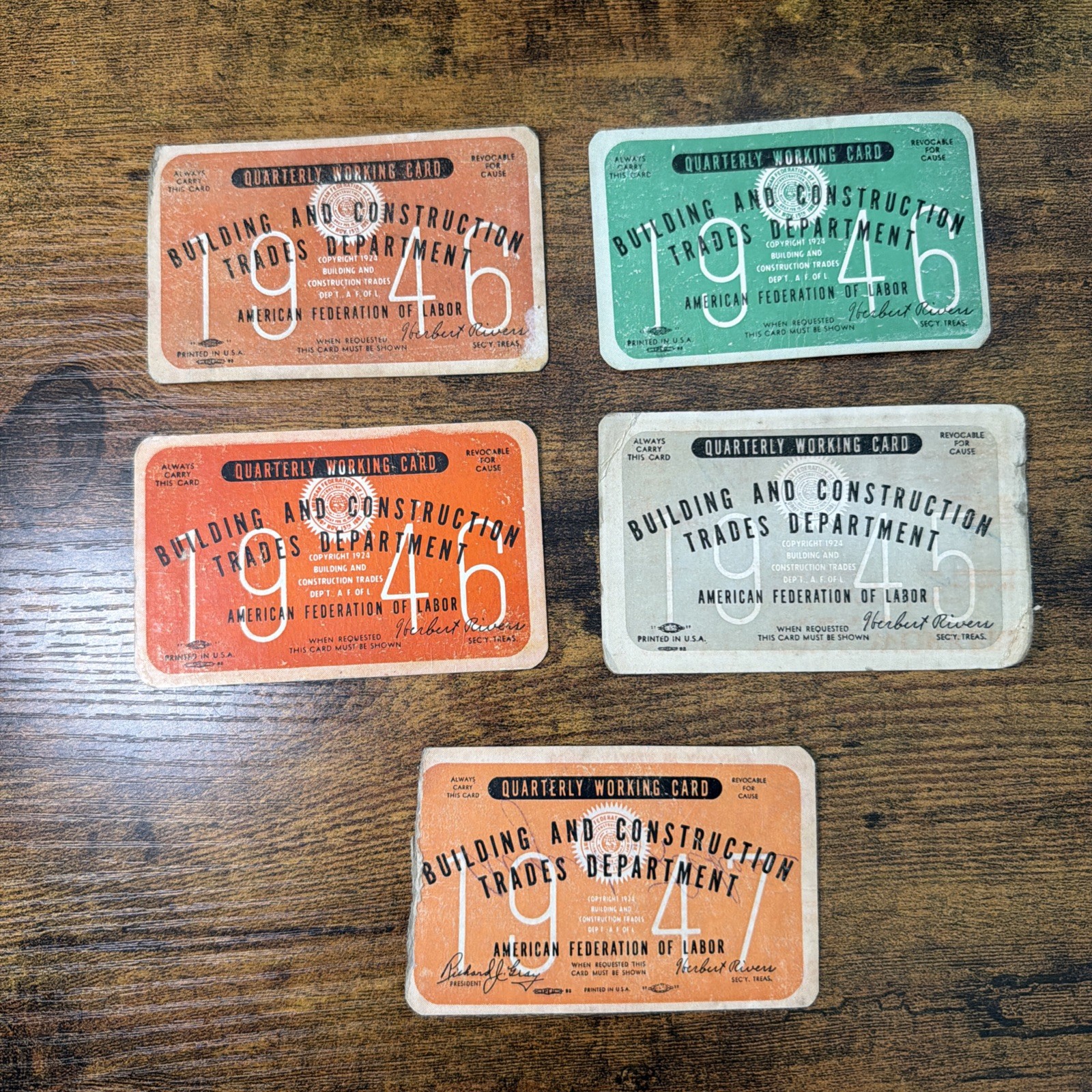 Vintage American Federation of Labor (AFL) Sheet Metal Union Working Cards – Lot Vintage American Federation of Labor (AFL) Sheet Metal Union Working Cards – Lot