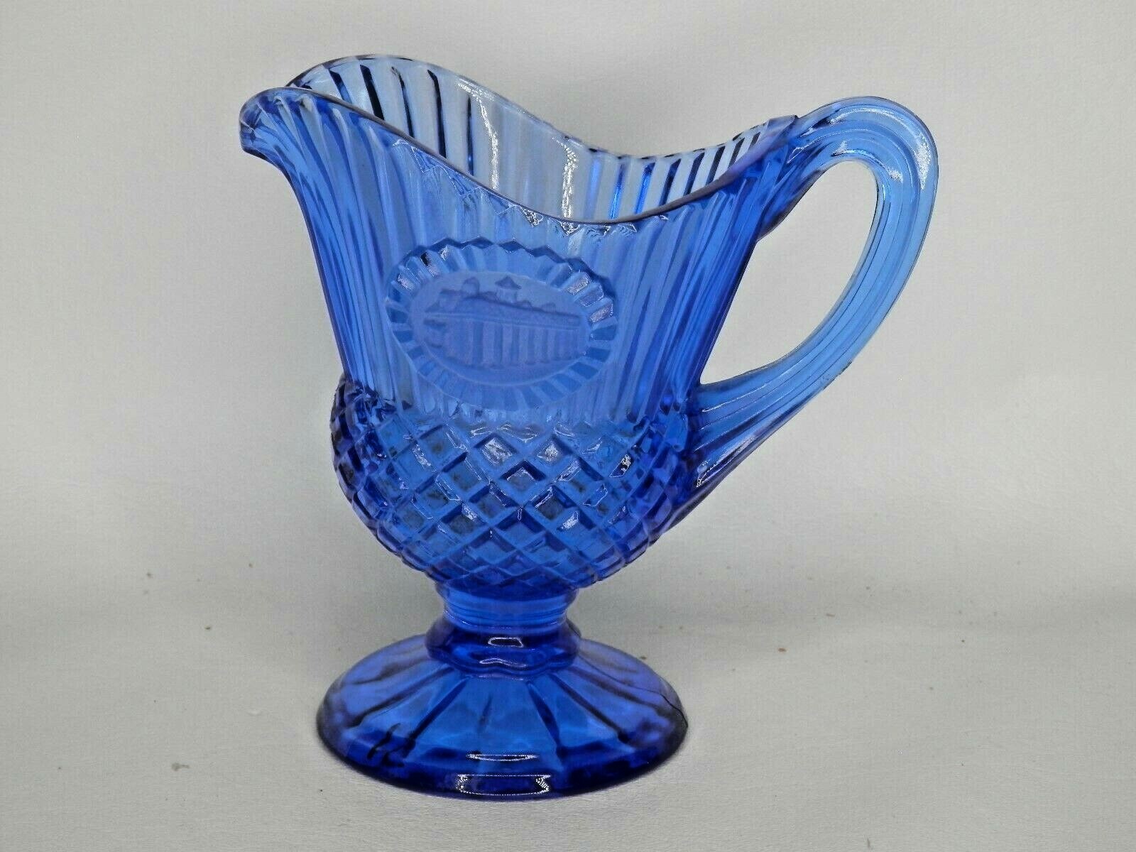 Vintage AVON Cobalt Blue Mt. Vernon Medallion Ribbed / Diamond Pitcher, Perfect