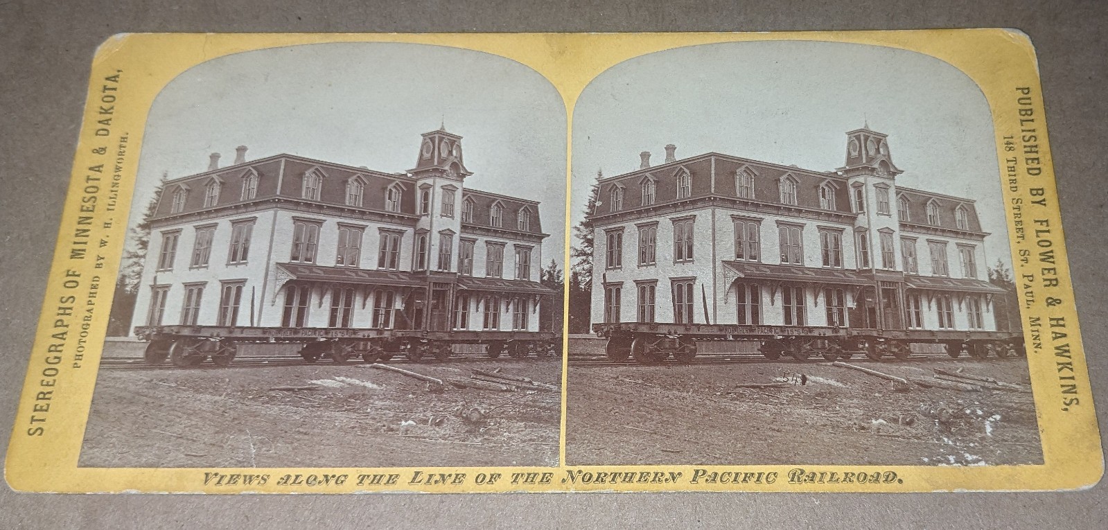 Illingworth Minnesota Stereoview Brainerd Headquarters Hotel NPRR Railroad Depot