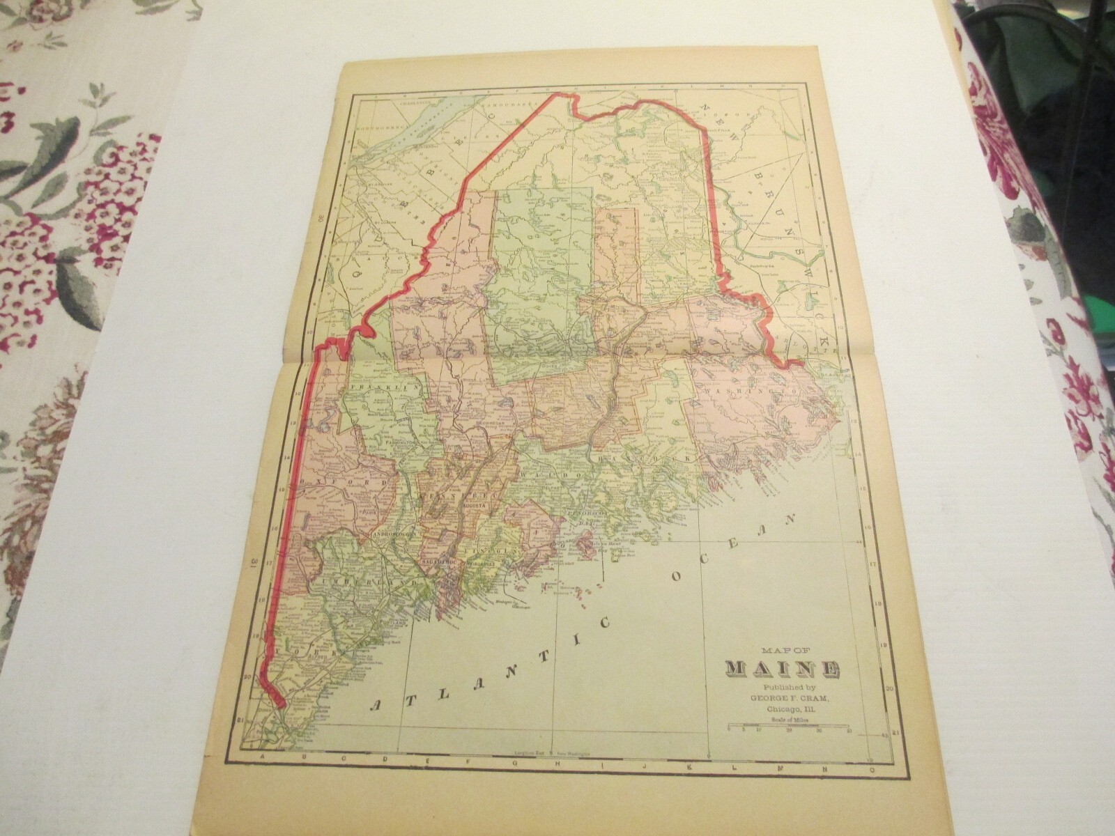 ANTIQUE MAP  OF MAINE   CRAM\'S  ATLAS 1905  23 X 14.5 DOUBLE PAGE