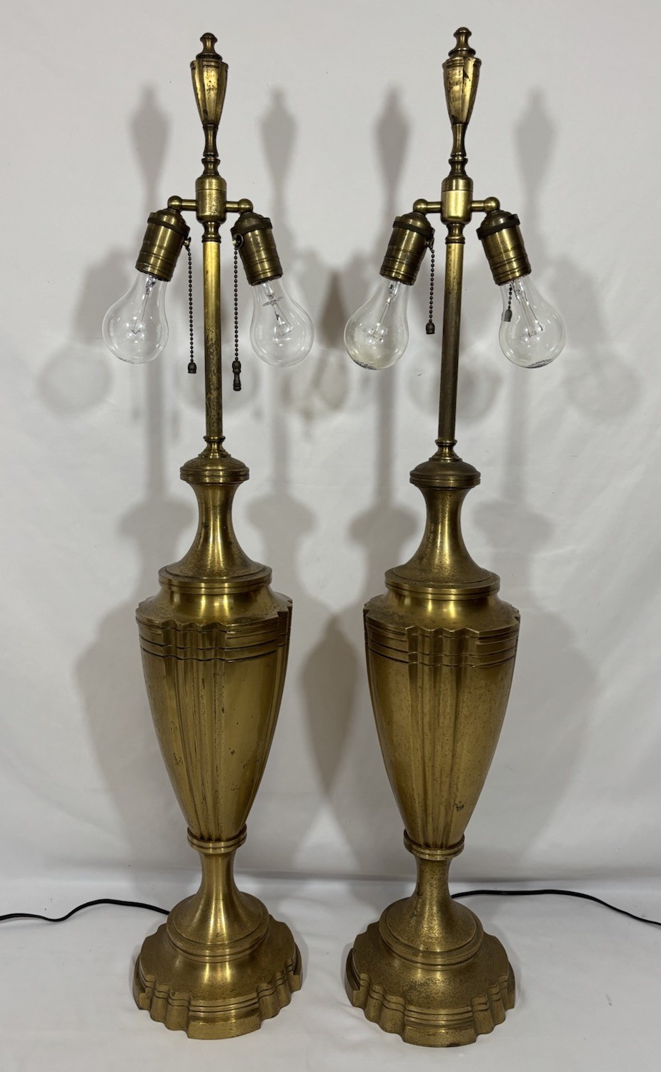 Vintage Pair Wildwood Solid Heavy Brass Art Deco Table Lamps Bases 2 Light