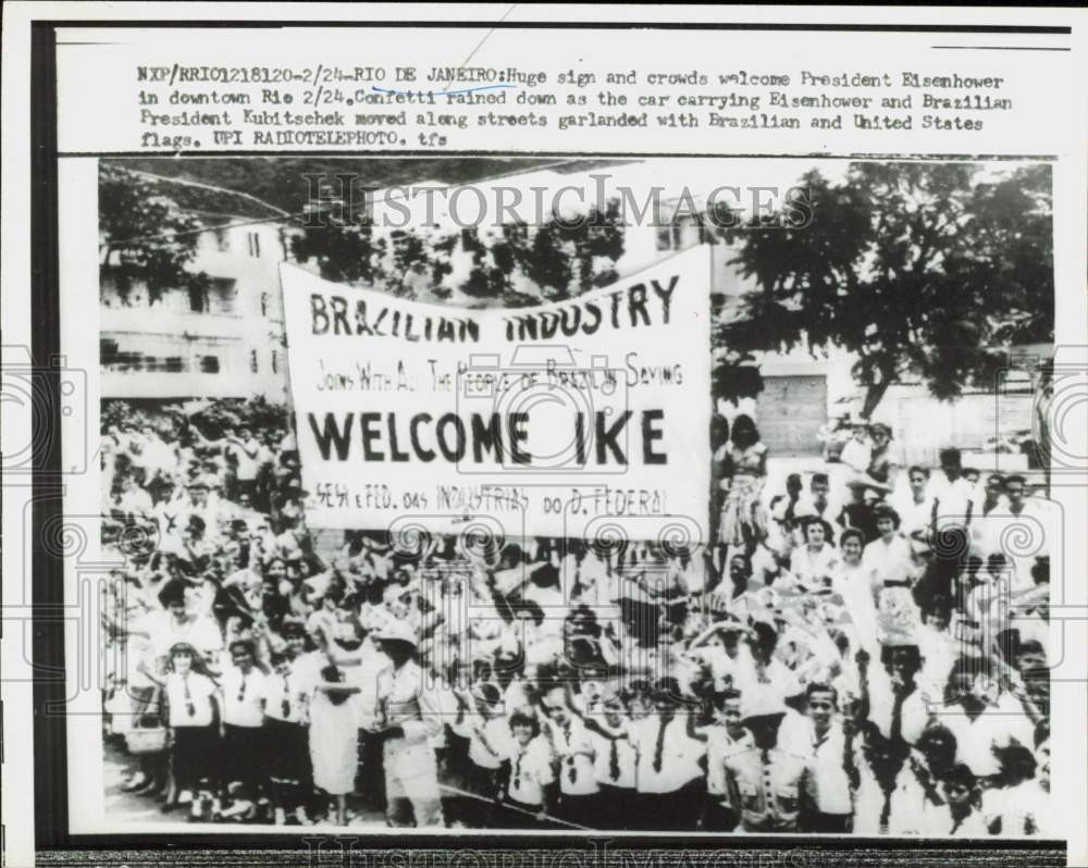 1960 Press Photo Giant Sign Welcoming President Eisenhower in Rio De Janeiro 1960 Press Photo Giant Sign Welcoming President Eisenhower in Rio De Janeiro
