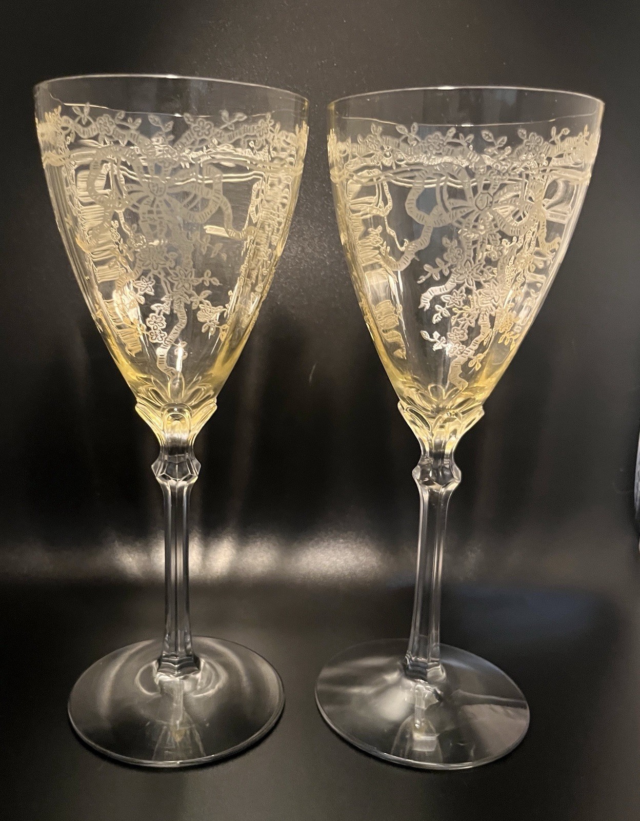 Fostoria June Topaz Yellow Crystal Vintage-Water/Wine Goblets/Glasses,Gift,Fine