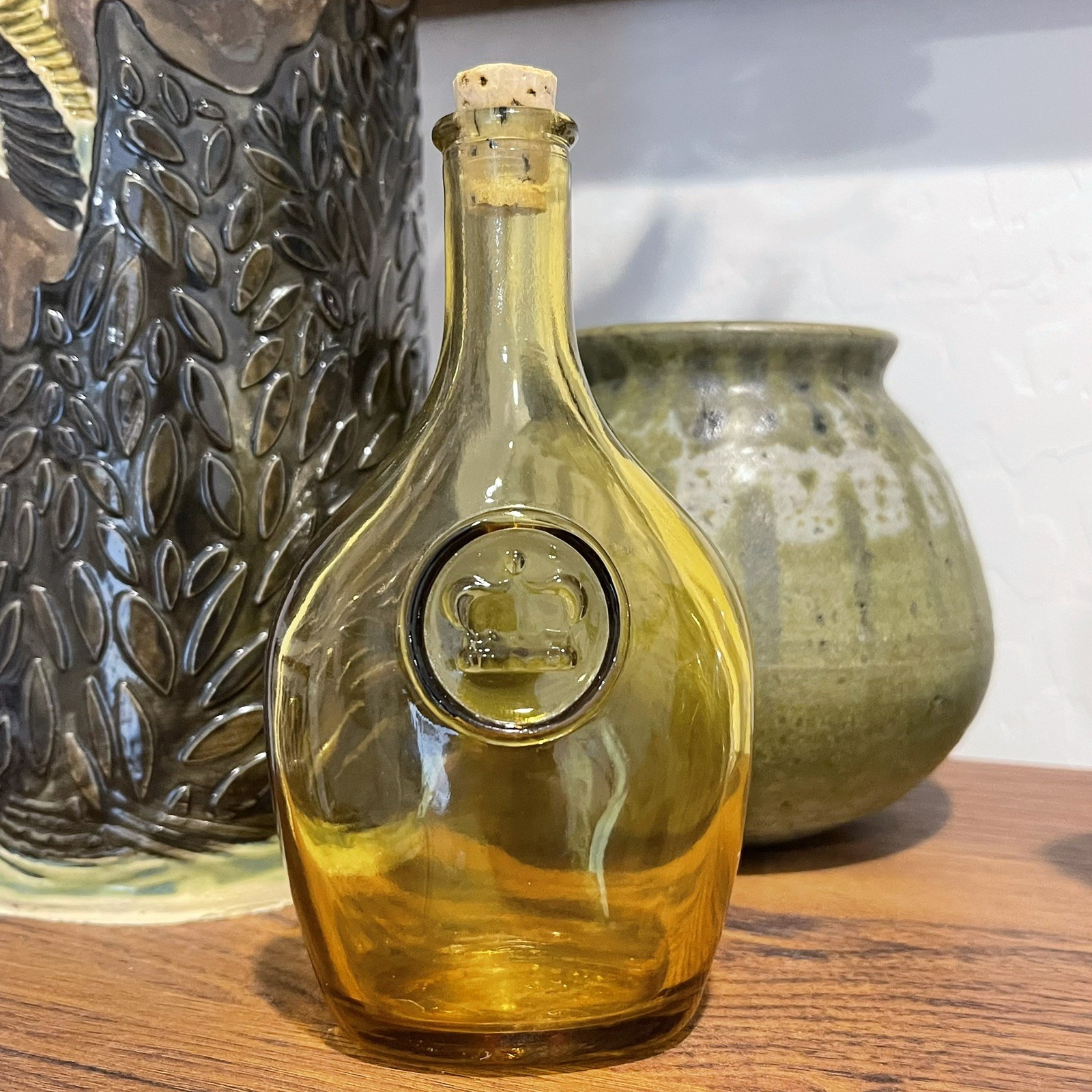 Vintage Wheaton Light Amber Glass Bottle Embossed Crown Medallion 5.5\
