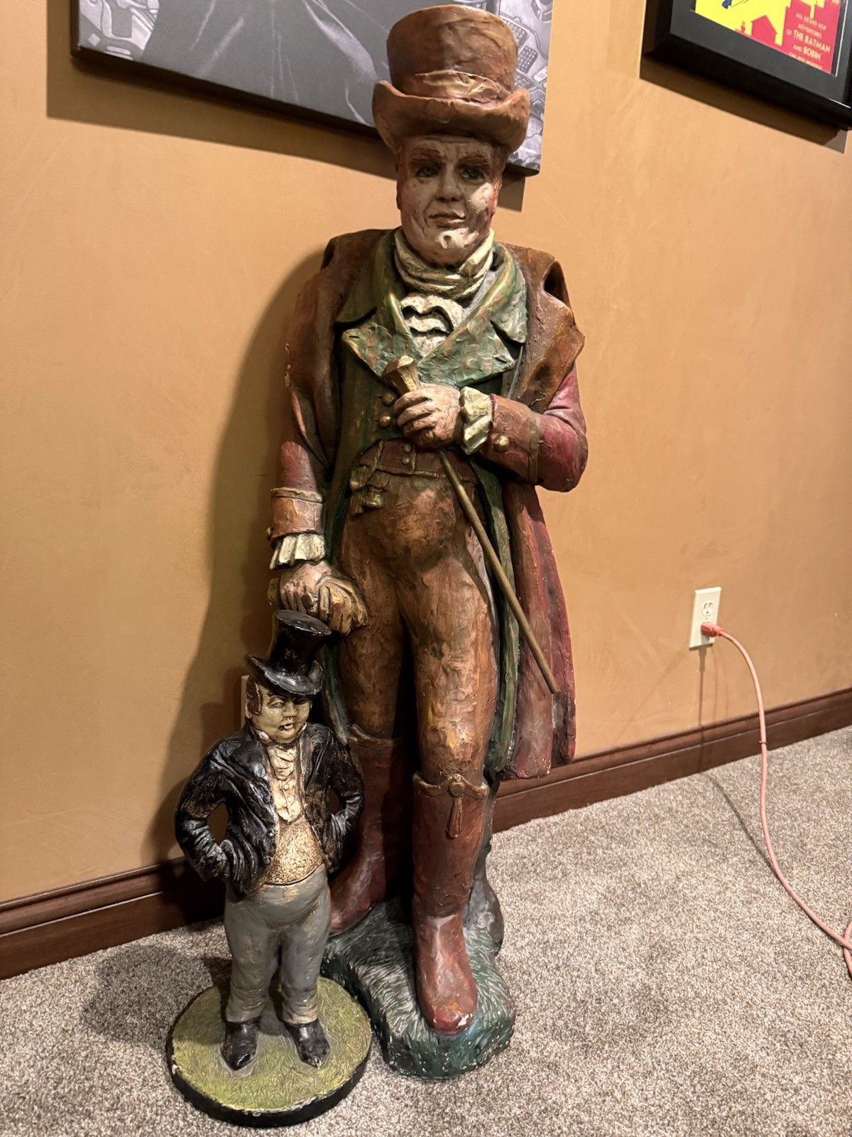 Vintage Plaster Top Hat Gentleman Statues - Matching Pair (43”& 20”) Vintage Plaster Top Hat Gentleman Statues - Matching Pair (43”& 20”)