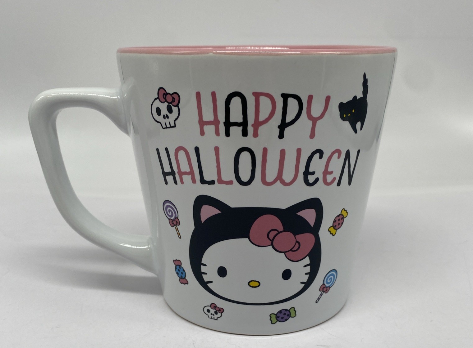 Sanrio Hello Kitty Happy Halloween Black Cat Costume Mug Pink Interior 20 oz