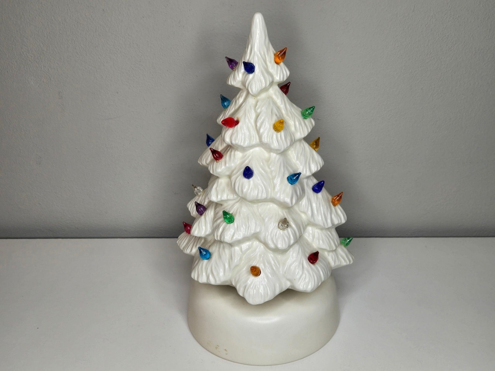 Narco Vintage Ceramic Christmas Tree White Musical Base Glossy Glaze