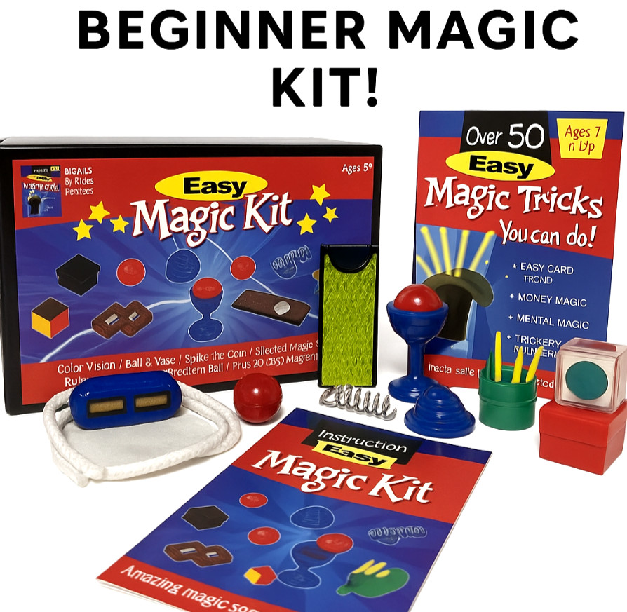 EASY MAGIC KIT Set 50 Tricks Book Kids Beginner Magician Gift Toy Ball Starter 
