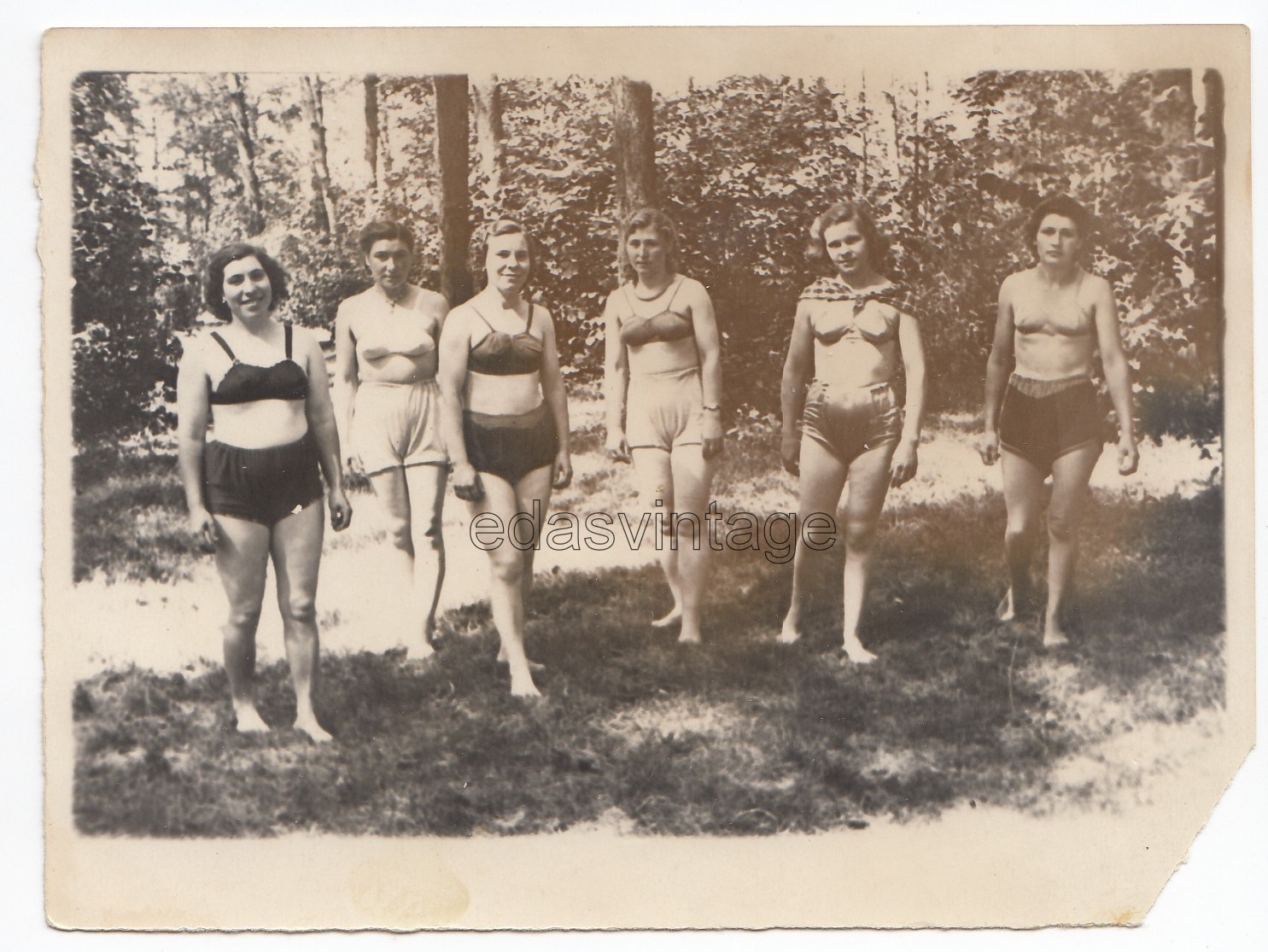 1940s Beach scene Six pretty women Swimsuit Bikini Bra Nice legs antique photo
