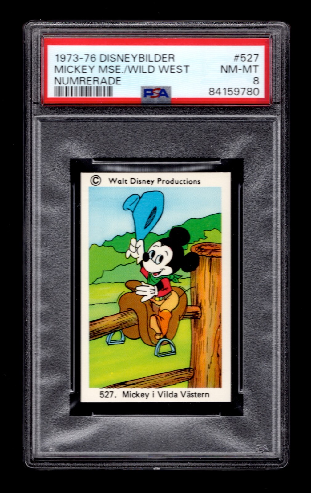 PSA 8 MICKEY MOUSE in The Wild West 1973 Disney Card #527 SPECTACULAR