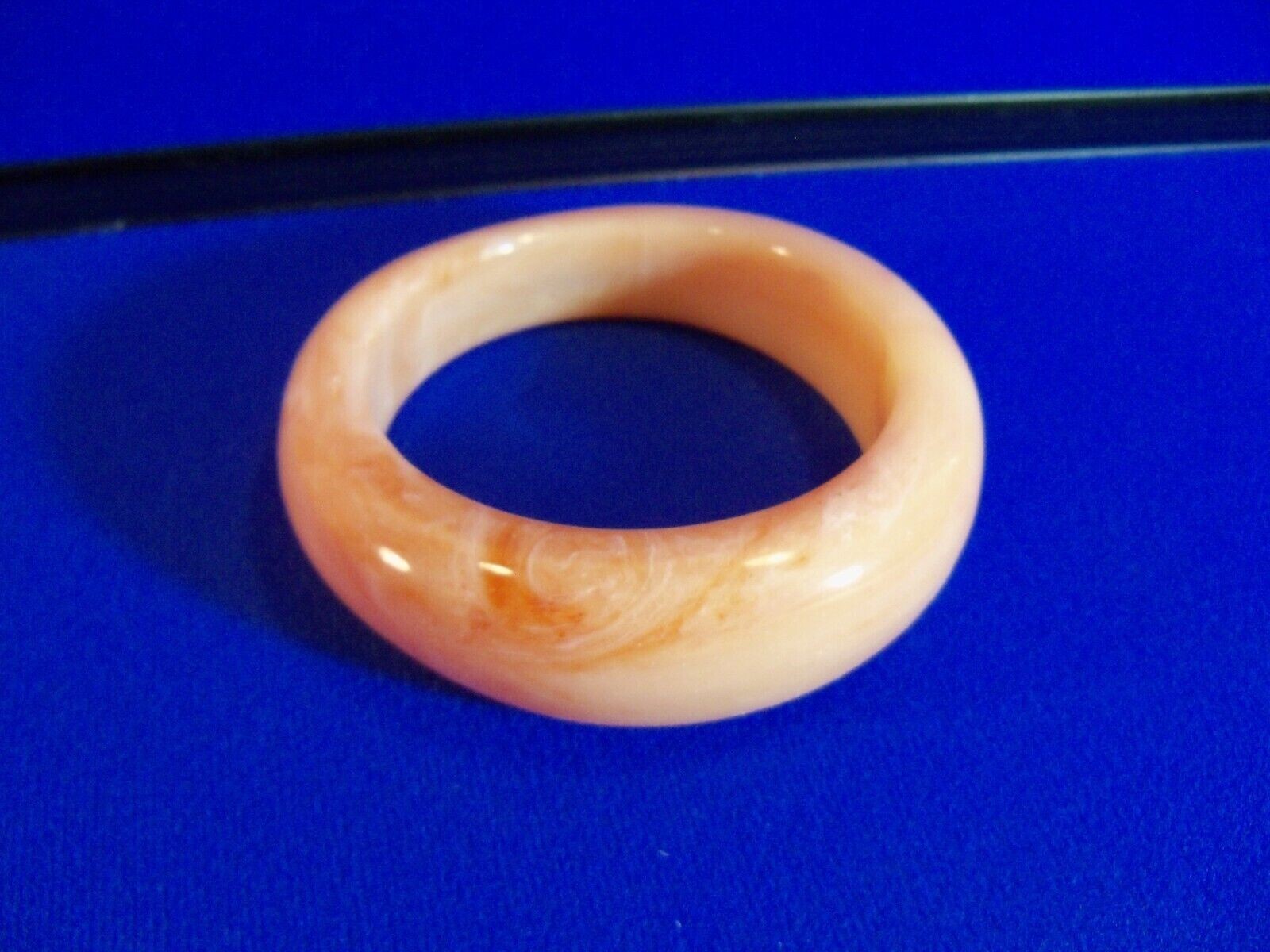 Bangle Bracelet Statement Chunky Asymmetrical Marbled Coral Peach vtg Retro Mod