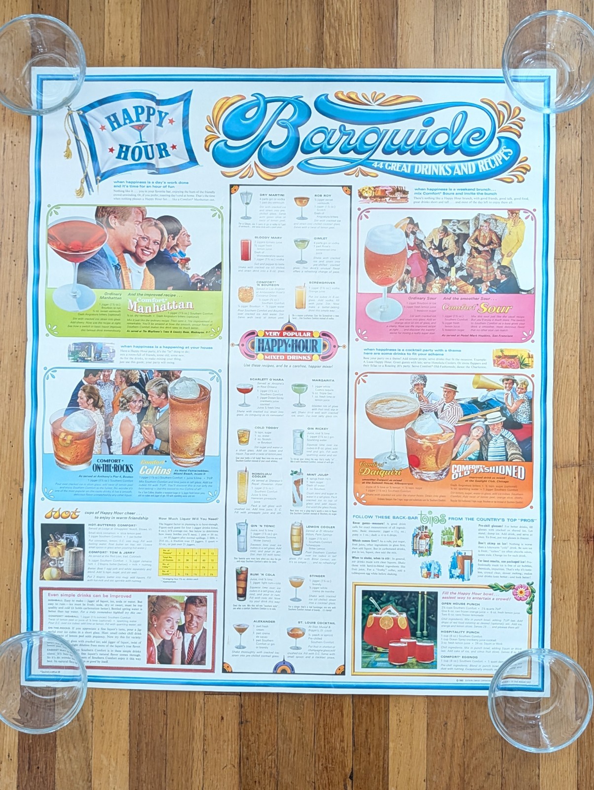 1969 Southern Comfort Bar Guide Poster 44 Drinks Recipes MCM Advertising Vintage