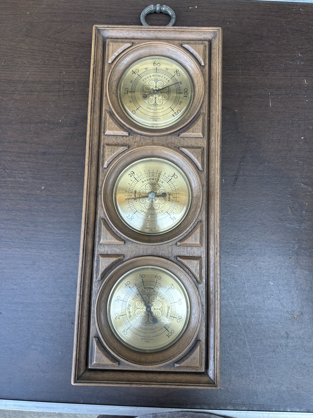 Vintage Springfield 3 Guage Weather Station-Therm-Barometer -Humid USA Made