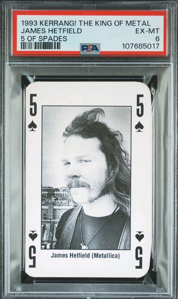 1993 KERRANG THE KING OF METAL PLAYING CARDS JAMES HETFIELD 5 OF SPADES PSA 6