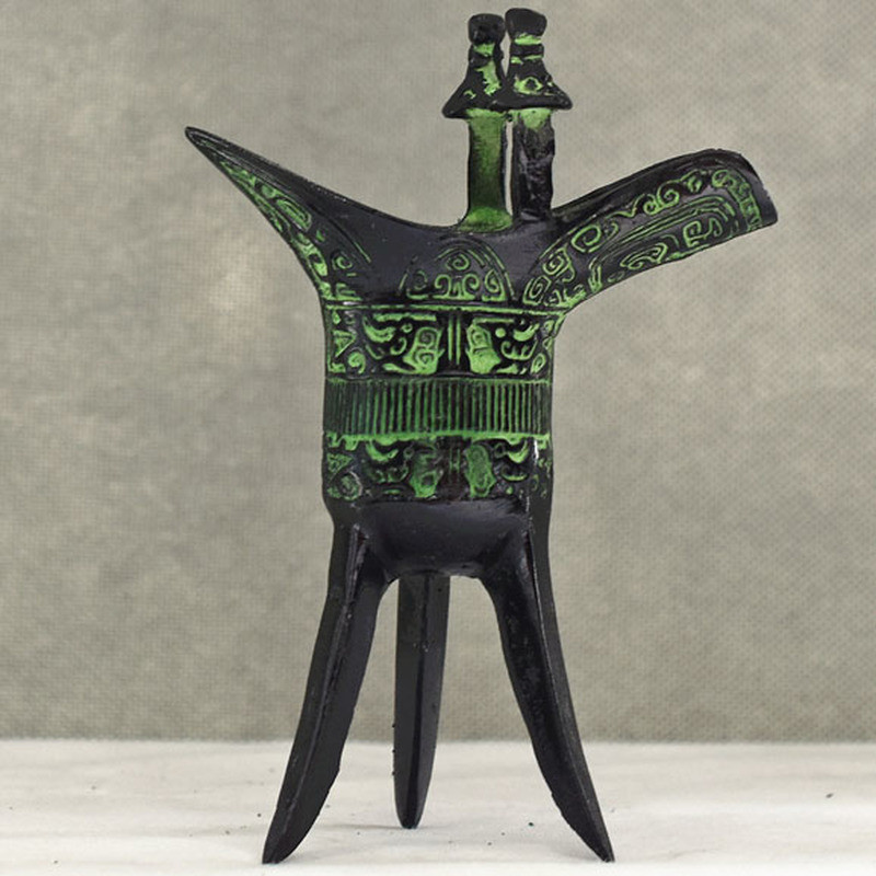 12.9cm Chinese Old Oriental Bronze Handwork Exorcism Embossment Wine Cup Decor