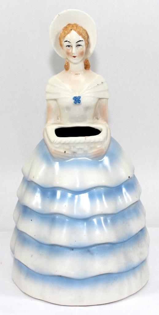 Vintage Blue Crinoline Lady Southern Belle Ceramic Vase ~ Erphila Czechoslovakia