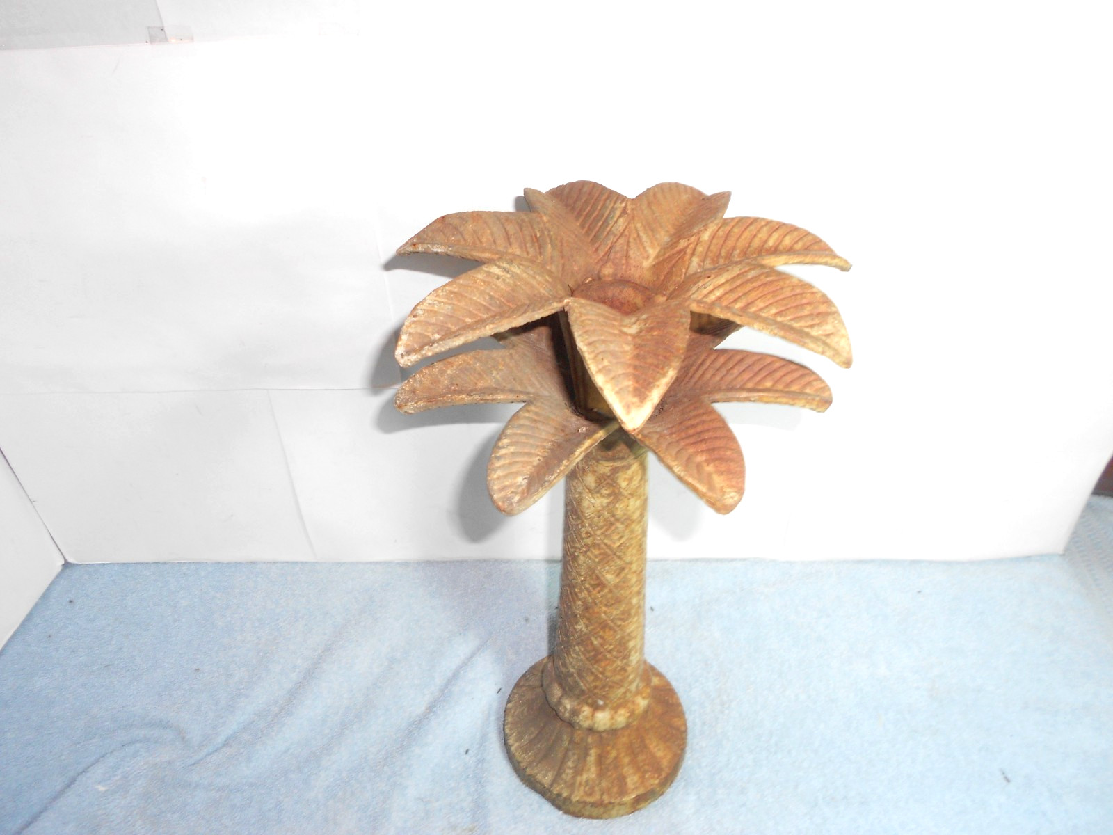 VINTAGE 14 in HEAVY CAST METAL CANDLE HOLDER 8.5 POUNDS - UNIQUE DISPLAY - XX 56