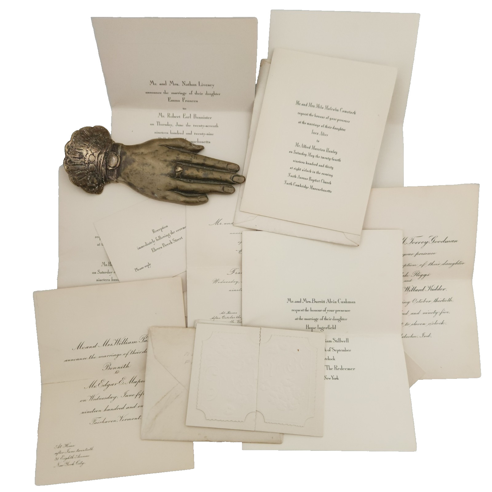 Antique Wedding Invitation Lot Vintage 1895-1930 New York City Cambridge MA