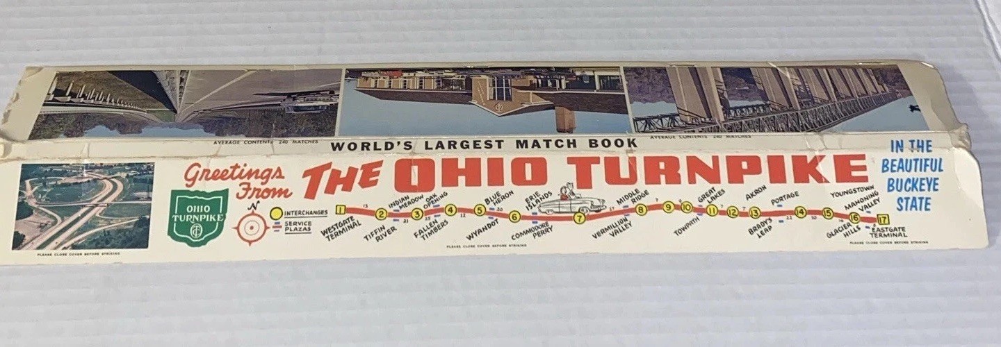 Plastichrome Ohio Turnpike World's Largest Match Book Vintage Souvenir Matchbook