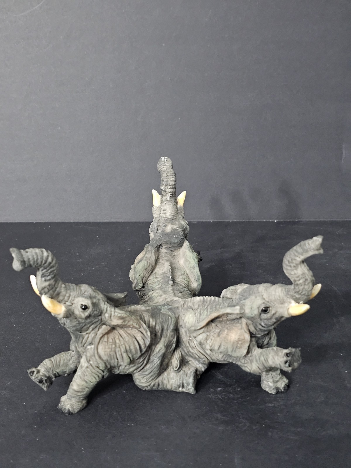 Vintage Resin  Triple Elephants in Circle Figurine