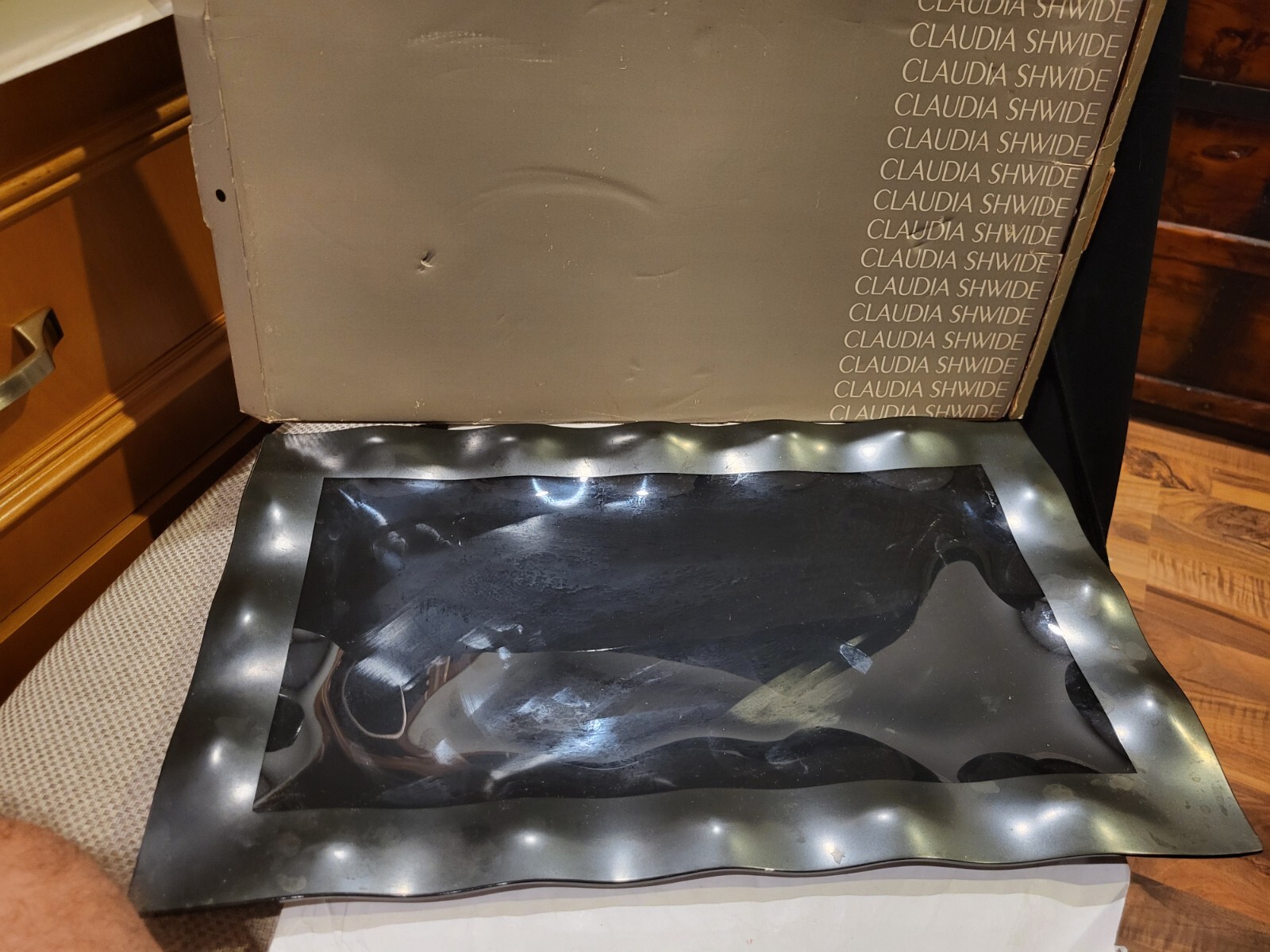 Vintage Claudia Shwide Black Rectangular Serving Tray in the Toscany pattern
