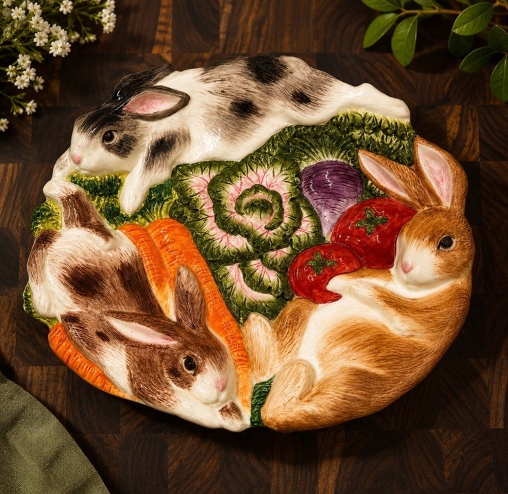 Vintage 1996 Fitz & Floyd - Bunnies in the Garden Patch Plate Ceramic Rabbit’s
