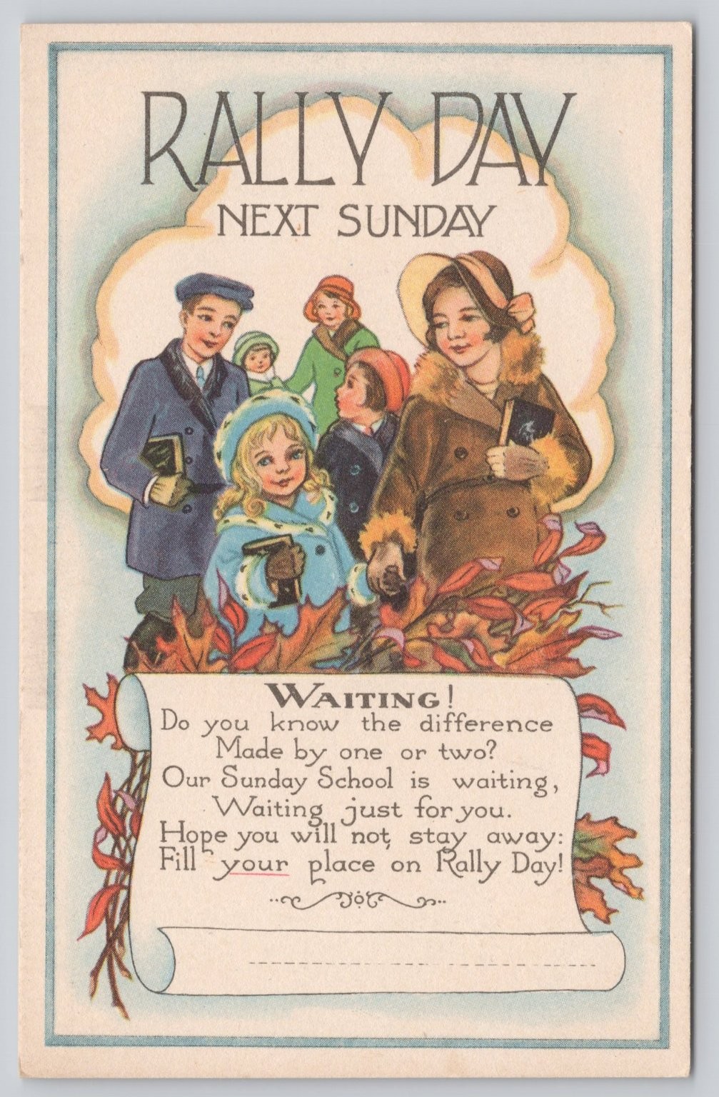Vintage Rally Day Sunday School Children Postcard G&W Co. New York City Vintage Rally Day Sunday School Children Postcard G&W Co. New York City