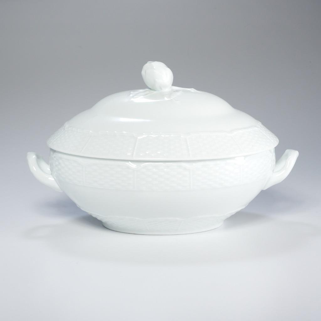 Ceralene A Raynaud Limoges Osier All White Basket Weave Rose Lg Tureen w Lid B