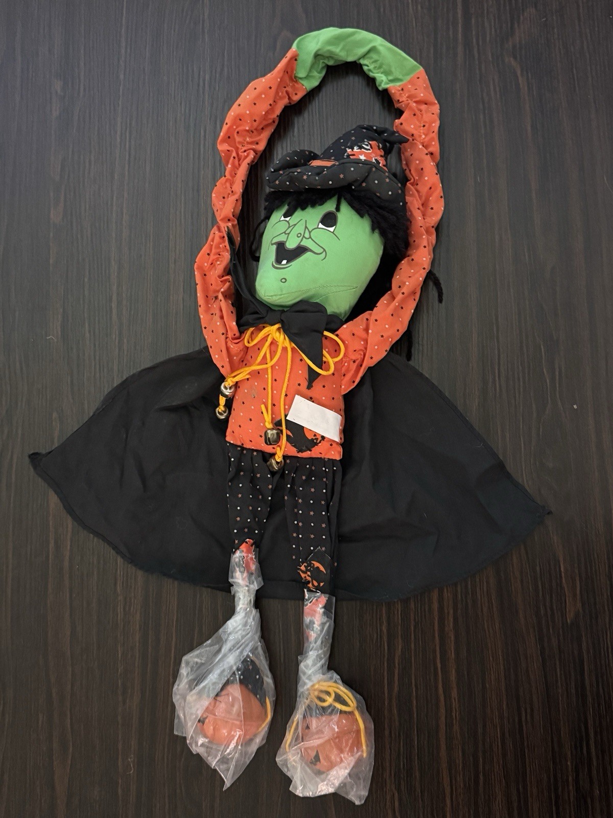 Lot Vtg Halloween Witch Door Hanger Plush Doll Pumpkin Bell Feet