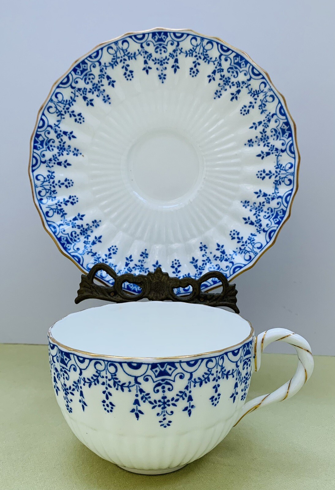 Vintage COALPORT Blue White Tea Cup w/ Saucer, w/ Gold Trim Tea England, Rare