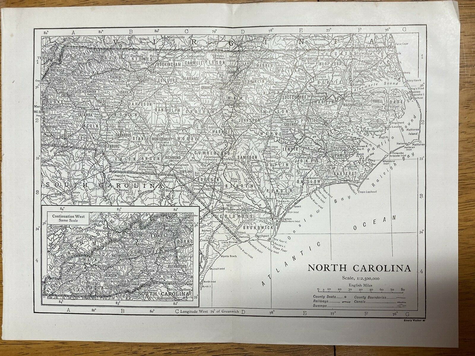 NORTH CAROLINA  map vintage antique Cartograph 1910  *RARE*   plot maps
