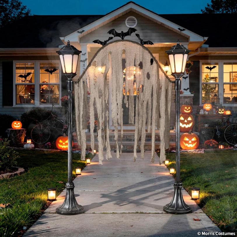 ARRIVED HALLOWEEN 2026  LIGHT UP BAT MOTIF CEMETARY 7.4\' ARCHWAY YARD PROP NEW