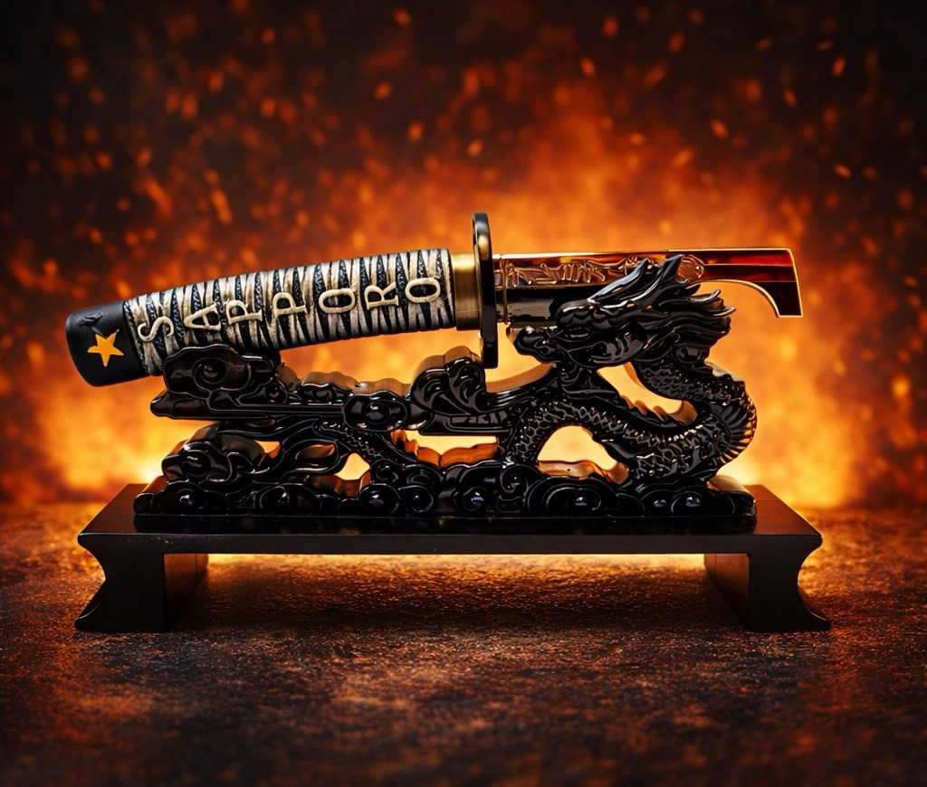 Sapporo Katana Dragon Display Stand Japanese Style Collectible Decor Stand Only
