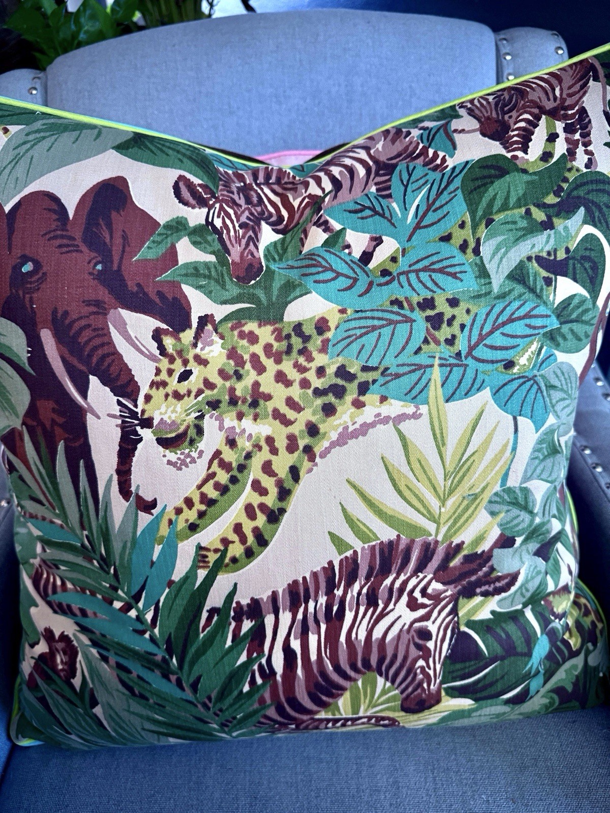 Congo Safari Island Native Kitsch Jungle Barkcloth Pillow Cover Vintage Fabric