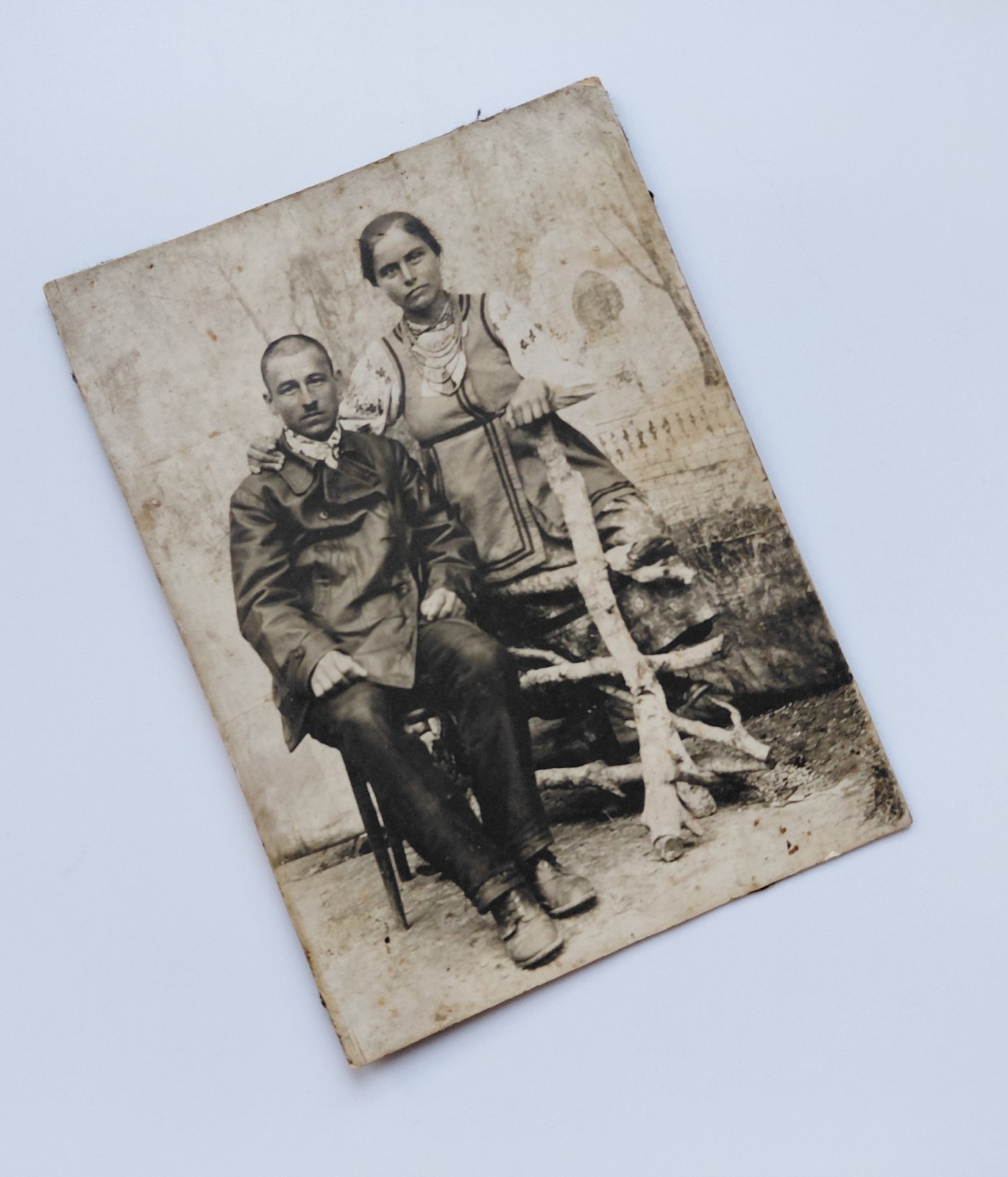 1920s Ukrainian Couple Folk Costume Vyshyvanka Ethnographic Photo Ukraine