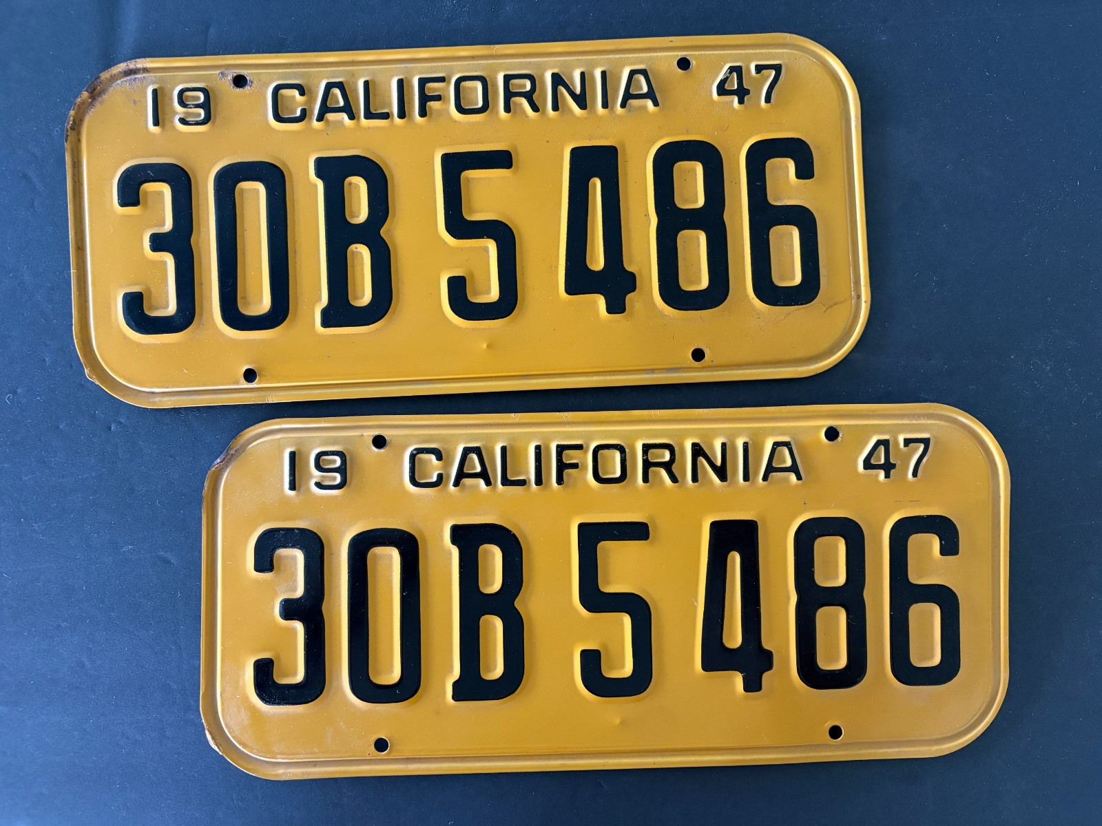 Vintage 1947 California License Plates Set of 2 Original Vintage Pair of Plates