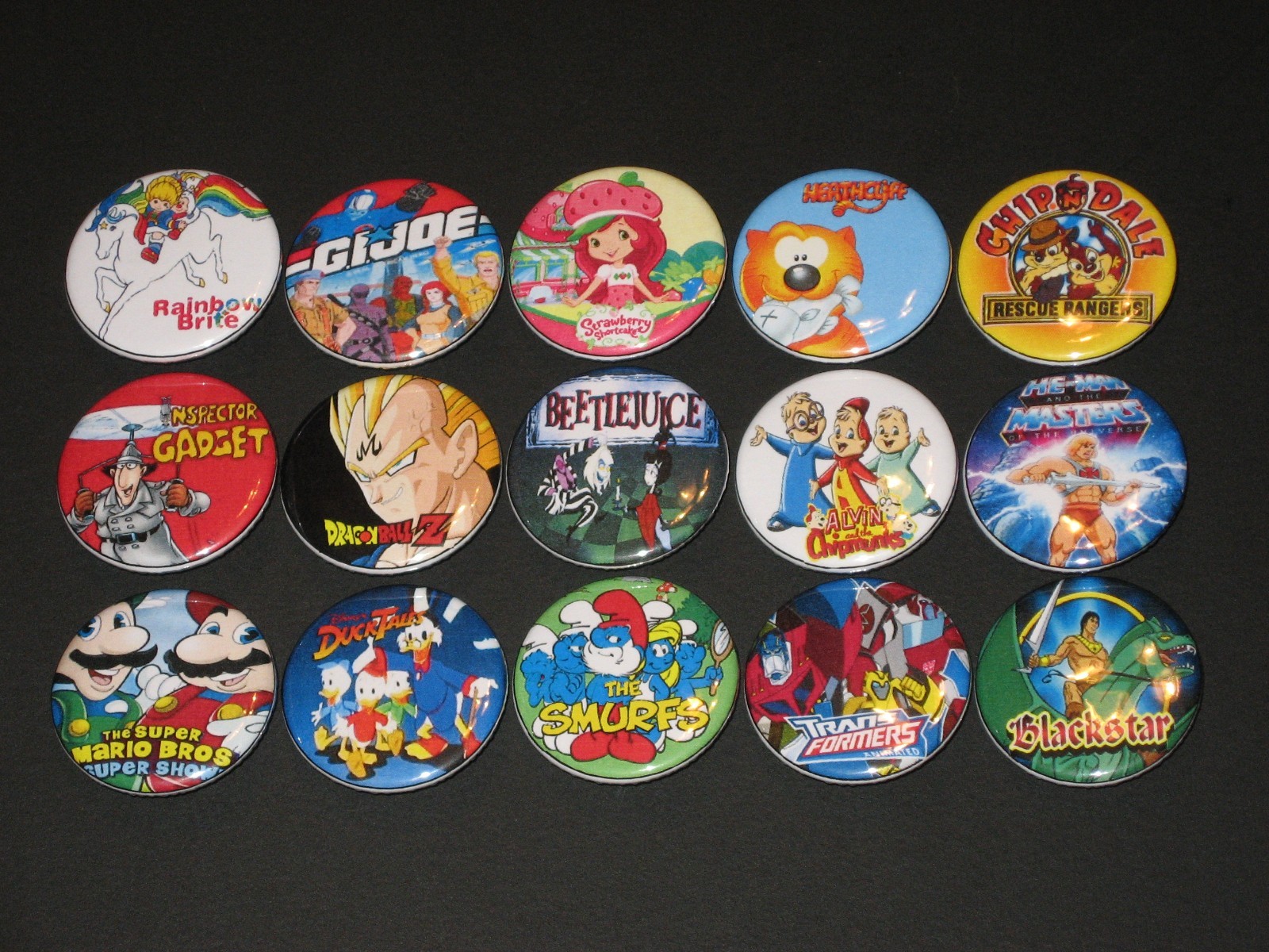 80\'s Cartoons Buttons/ Pins Set Of 15