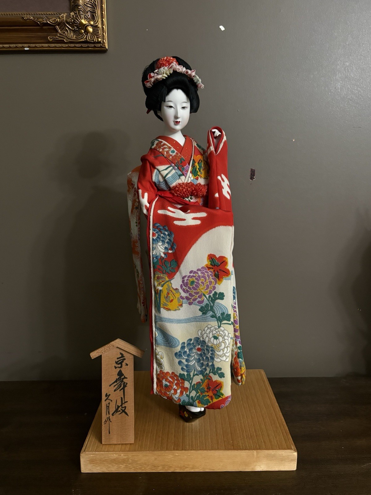 japanese kyoto maiko geisha doll handmade red floral kimono gofun ningyo doll